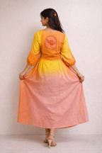 Yellow to Rose Gradient Empire-Waist Dress
