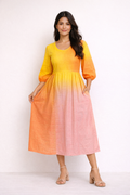 Yellow to Rose Gradient Empire-Waist Dress
