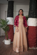 Ethereal Gold Net Anarkali with Banarasi Silk Cropped Jacket