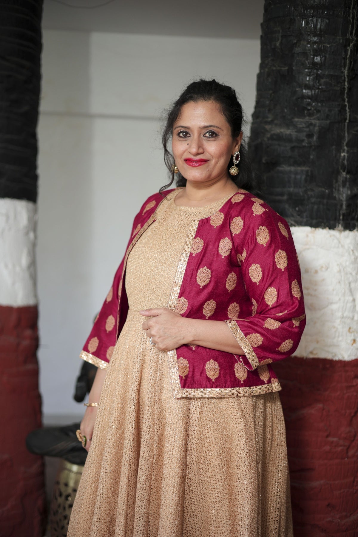 Ethereal Gold Net Anarkali with Banarasi Silk Cropped Jacket