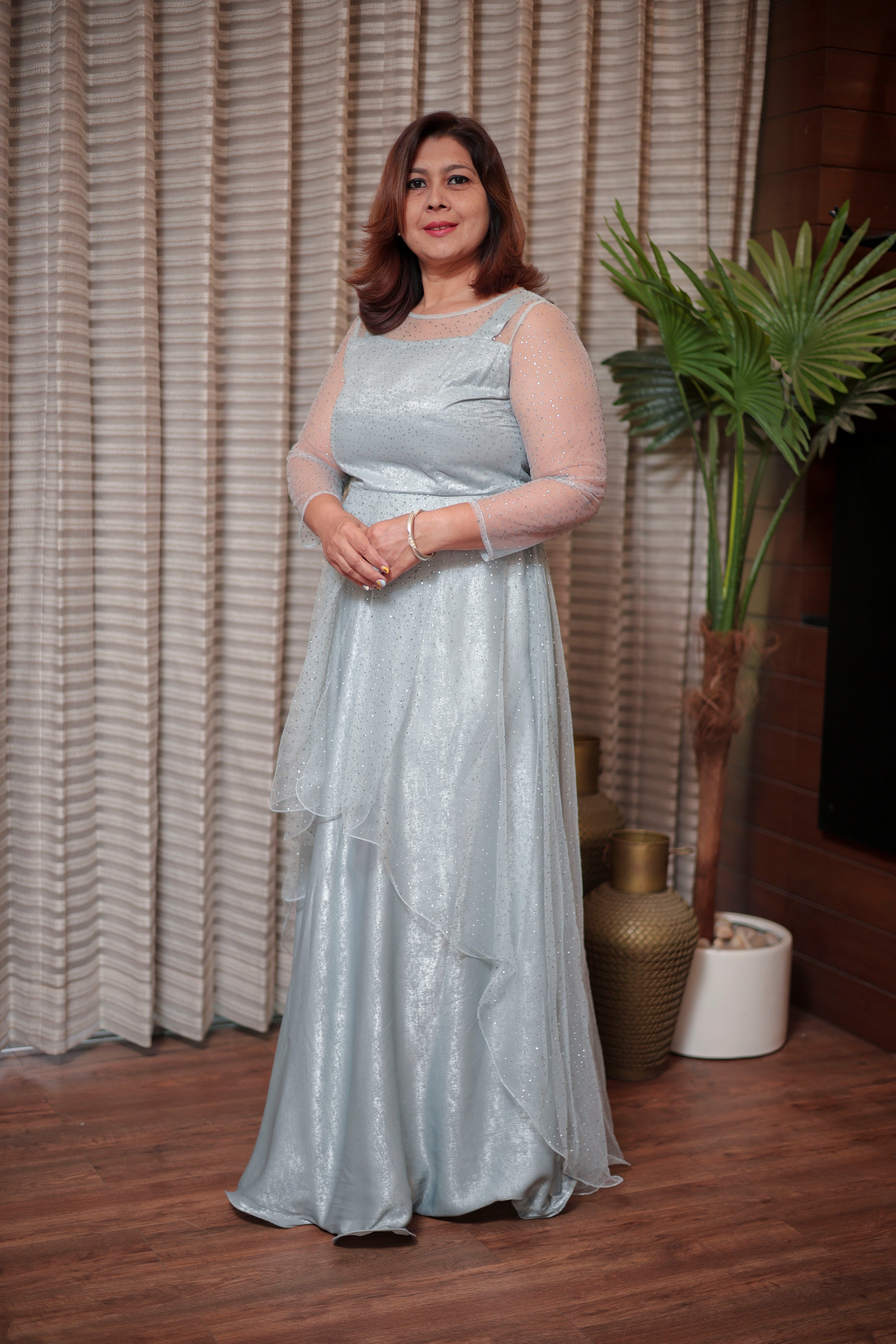 Elegant Shimmering Powder Blue Party Wear Gown