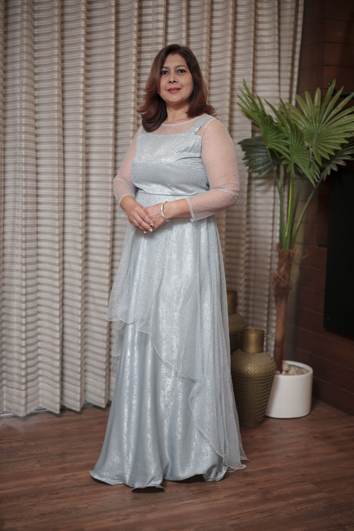 Elegant Shimmering Powder Blue Party Wear Gown