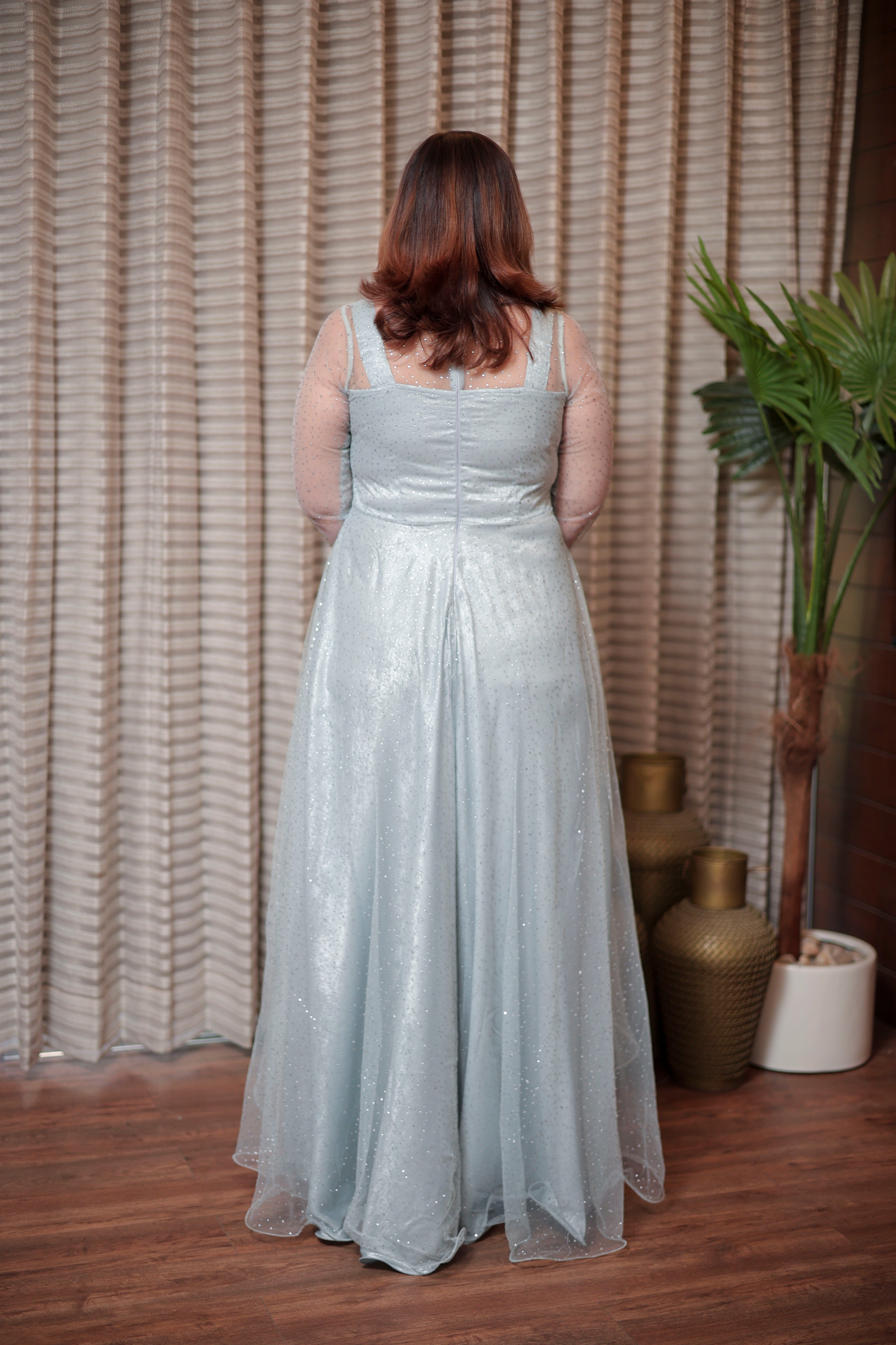 Elegant Shimmering Powder Blue Party Wear Gown