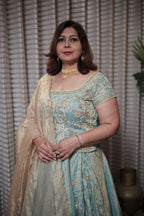 Aqua Blue Embroidered Chaniya Choli Set