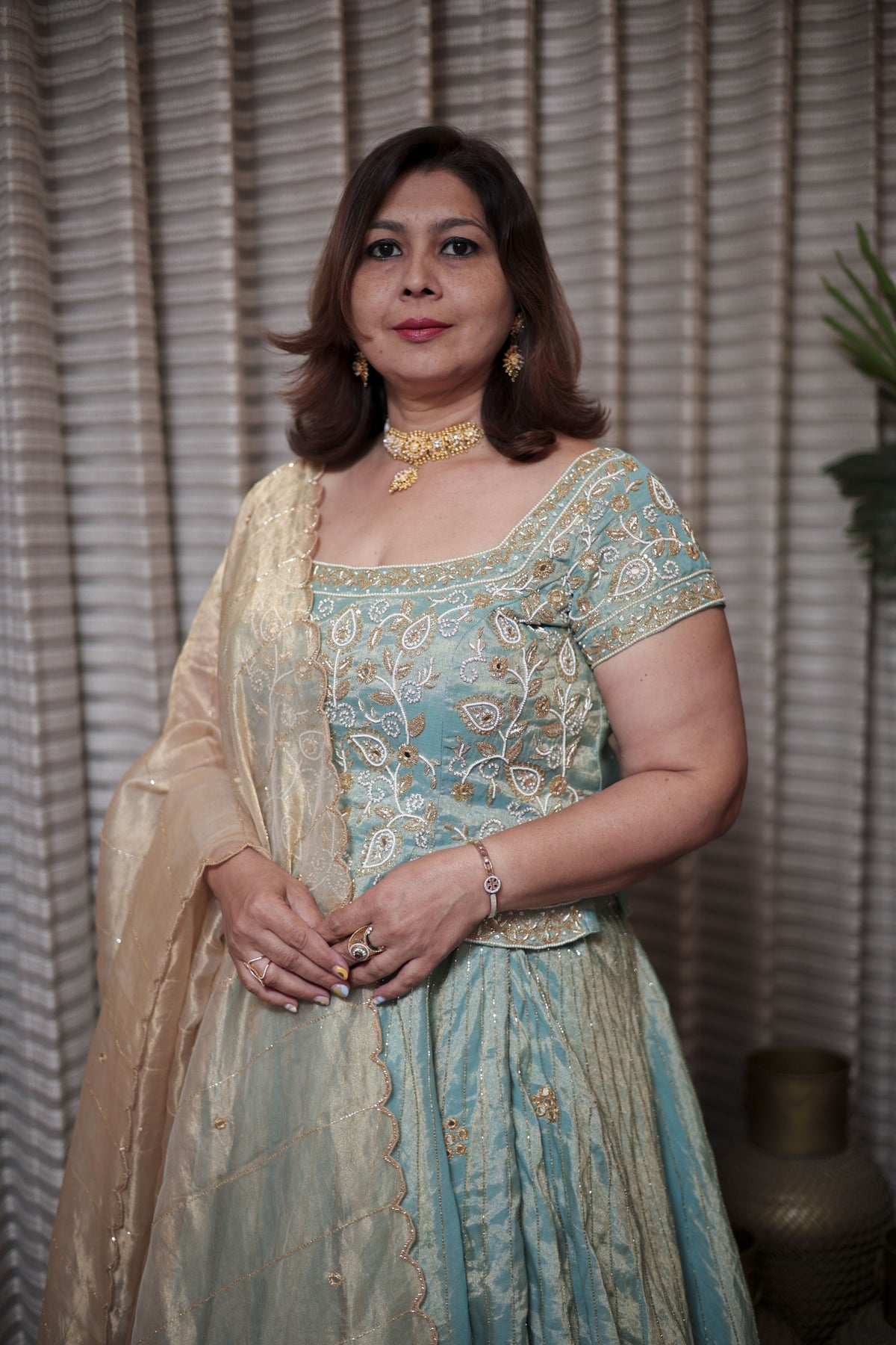 Aqua Blue Embroidered Chaniya Choli Set
