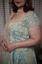 Aqua Blue Embroidered Chaniya Choli Set