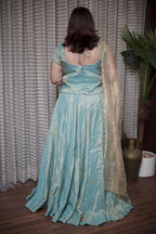 Aqua Blue Embroidered Chaniya Choli Set