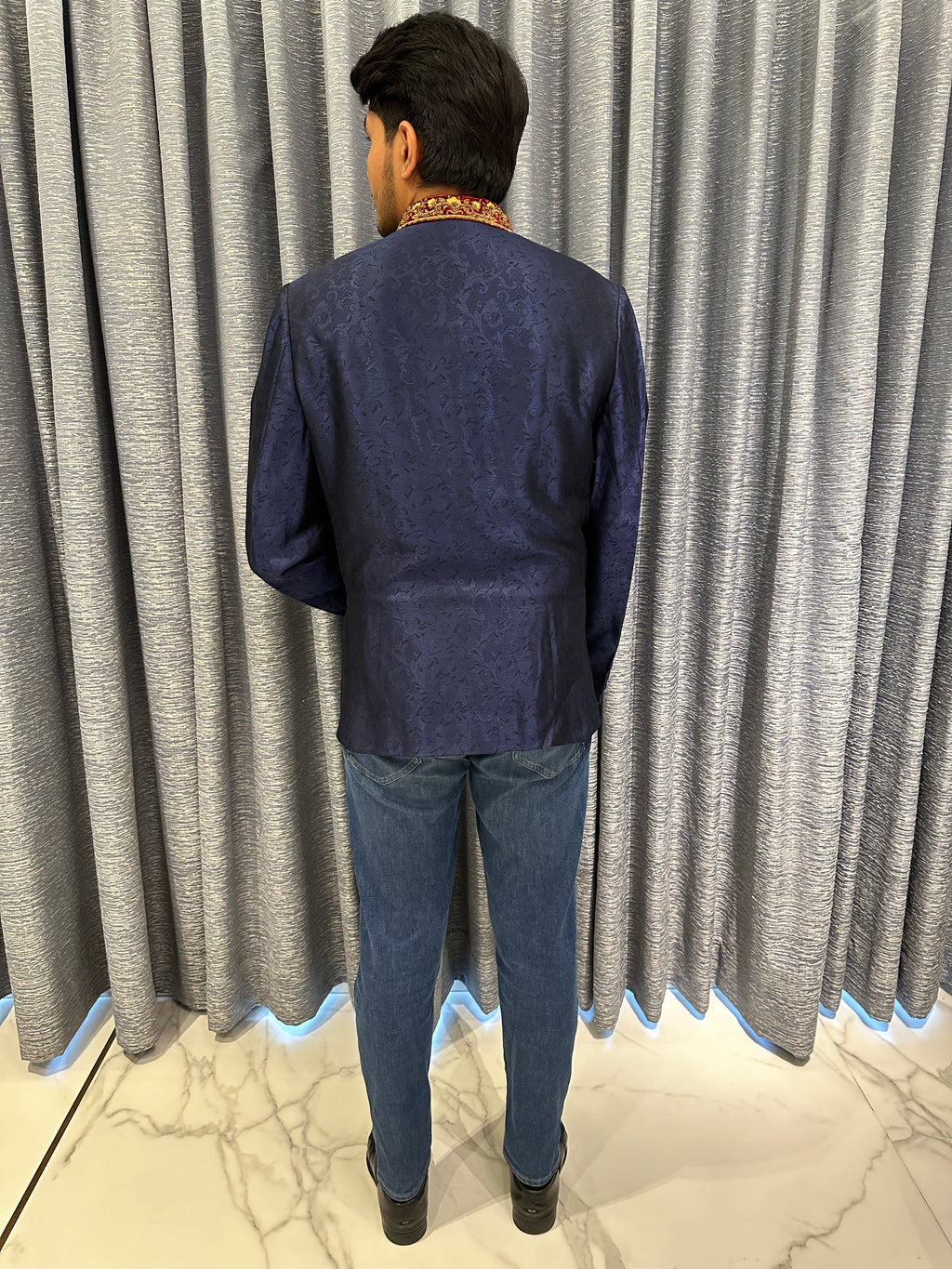 Royal Navy Blue Jacquard Jodhpuri
