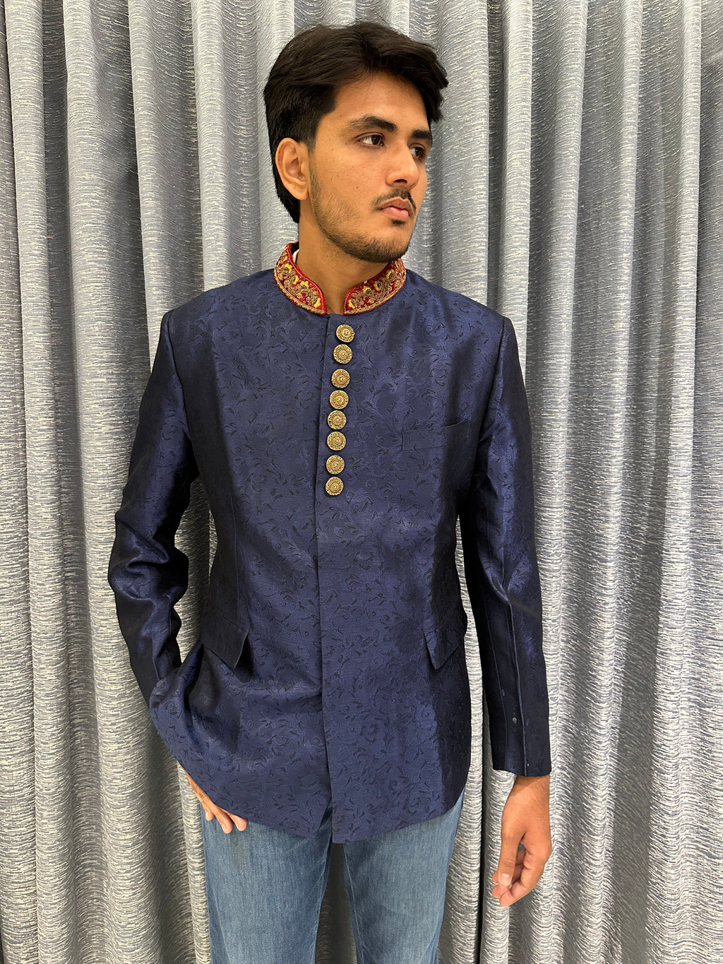 Royal Navy Blue Jacquard Jodhpuri