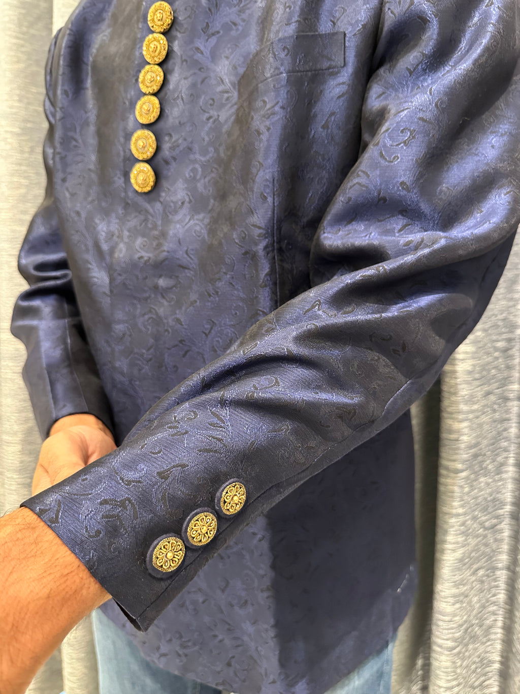 Royal Navy Blue Jacquard Jodhpuri