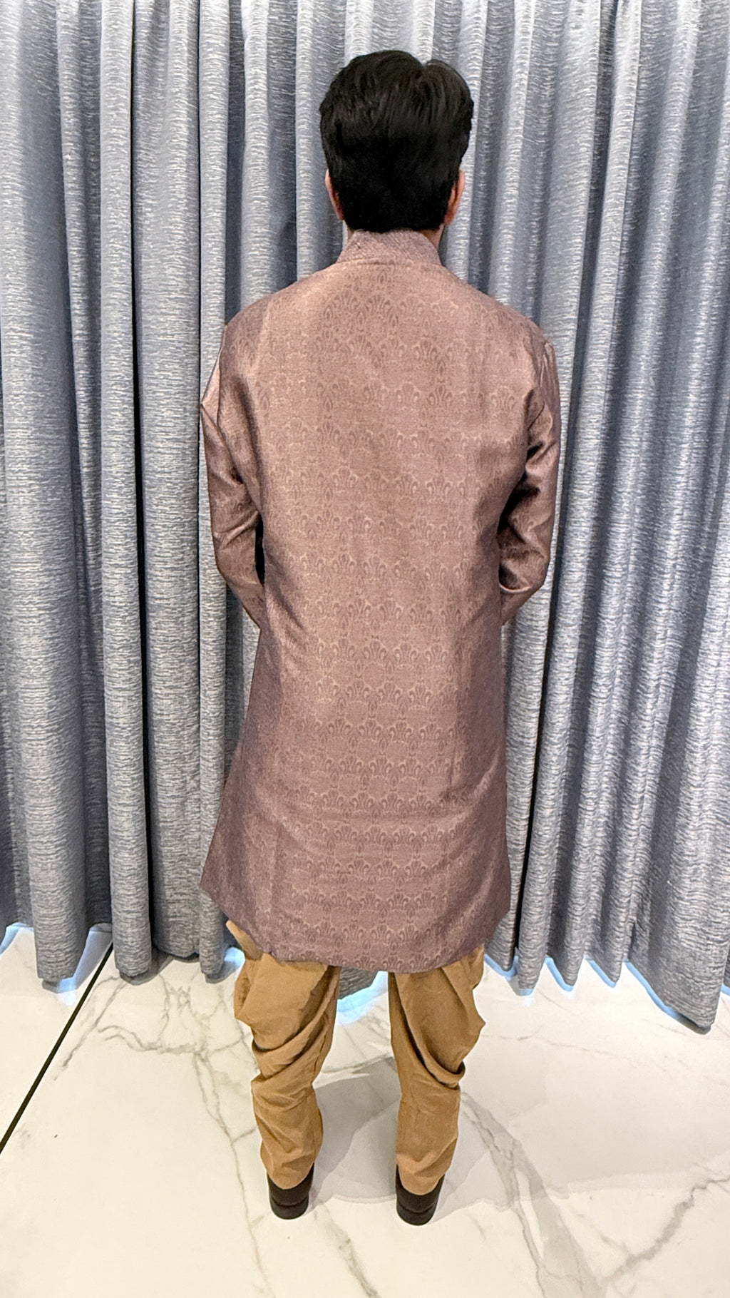 Rose-Taupe Silk Jacquard Kurta & Dhoti Pant Set