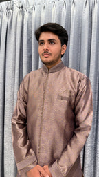 Rose-Taupe Silk Jacquard Kurta & Dhoti Pant Set