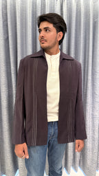Vintage Coffee Brown Open-Front Blazer with Pleated Detailing