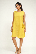 Mustard Yellow Linen Side-Tie Shift Dress