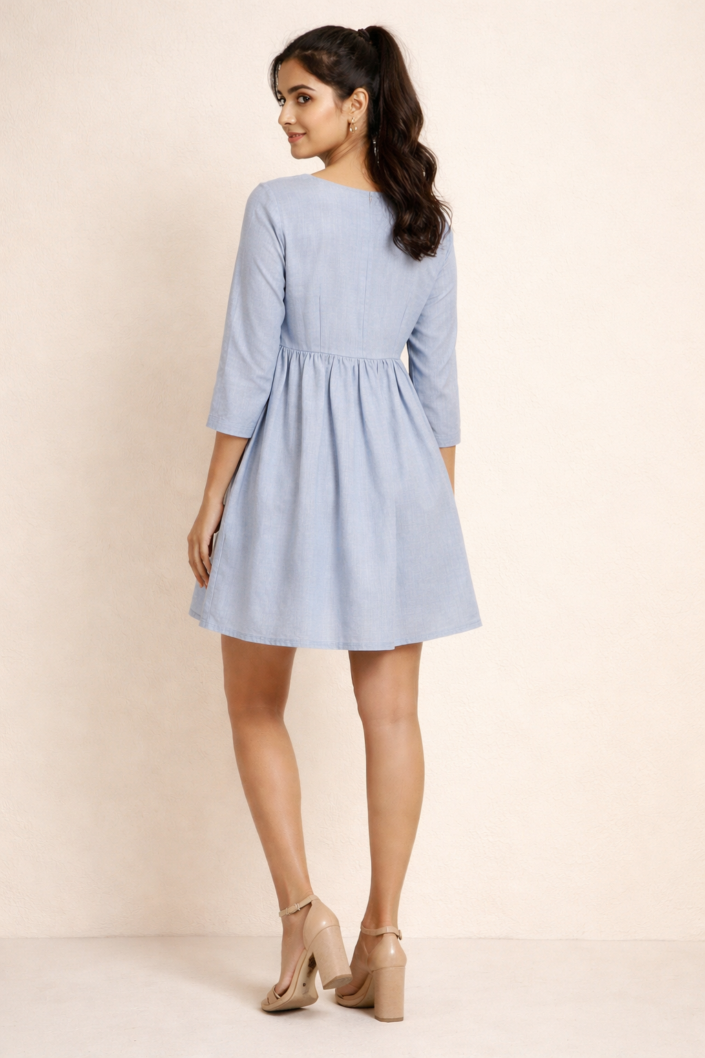 Sky Blue V-Neck Empire Waist Mini Dress