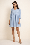 Sky Blue V-Neck Empire Waist Mini Dress