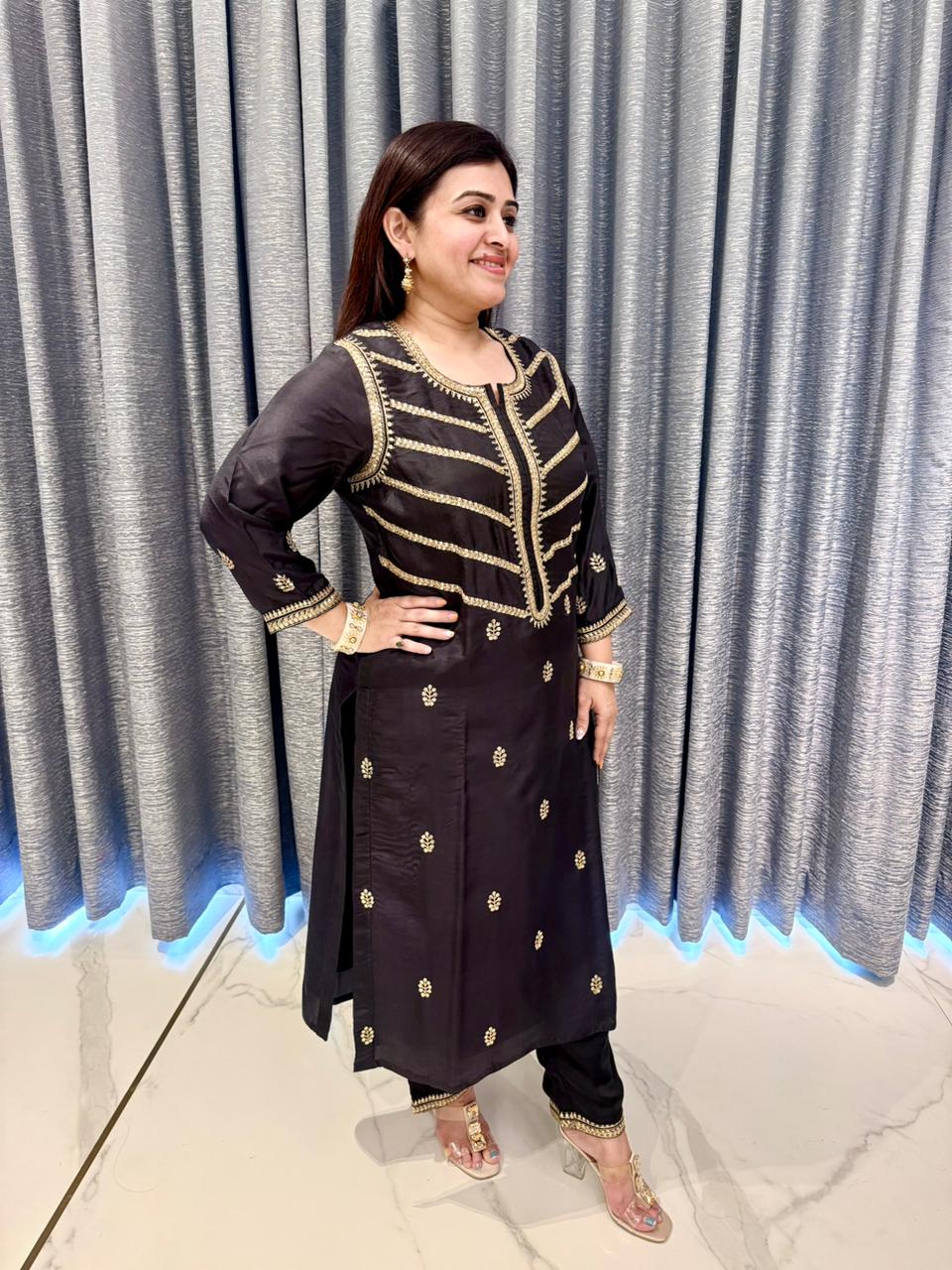 Midnight Black Embroidered Kurta Set