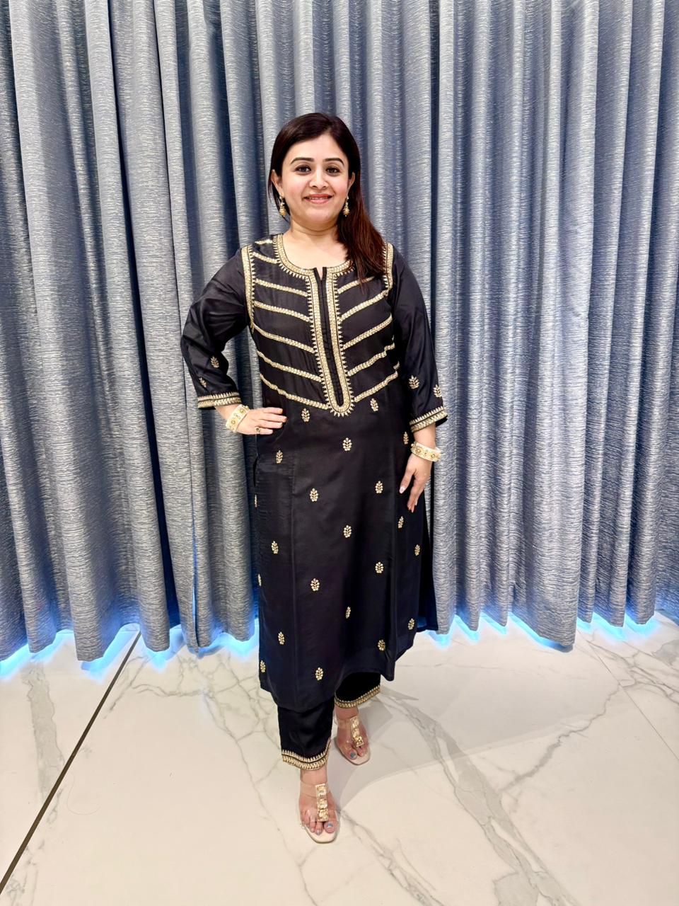 Midnight Black Embroidered Kurta Set