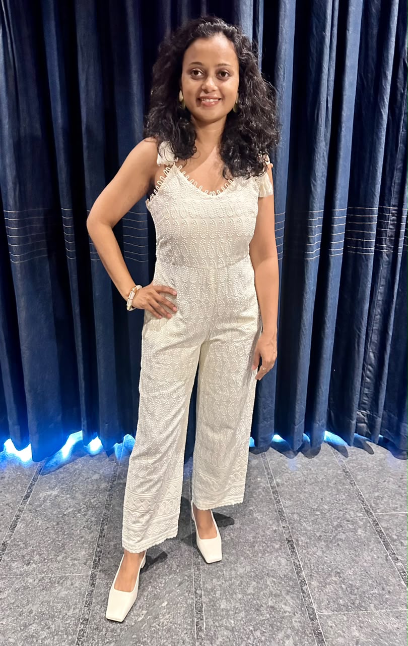 A Stunning Hand-Embroidered Chikankari Jumpsuit with Ruffle Details