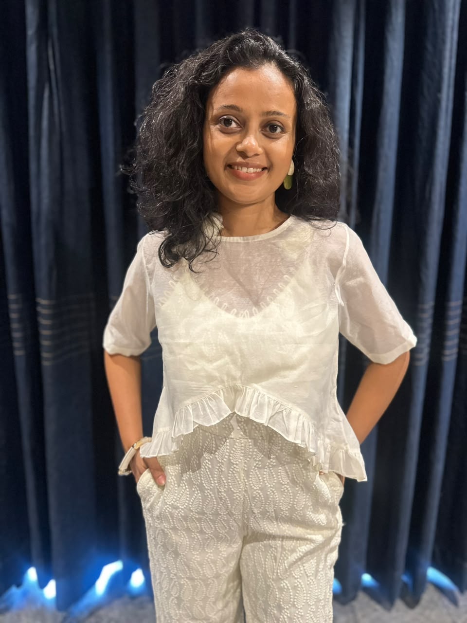 A Stunning Hand-Embroidered Chikankari Jumpsuit with Ruffle Details