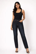 High-Stretch Deep Blue Slim Fit Straight Denim Jeans