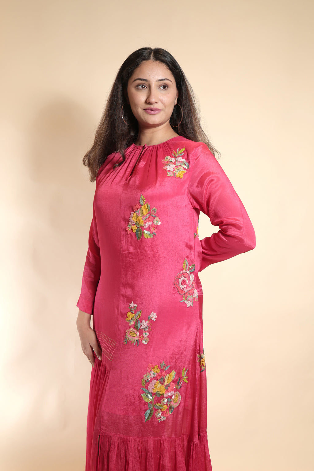 Floral Embroidery Full Sleeve Gown