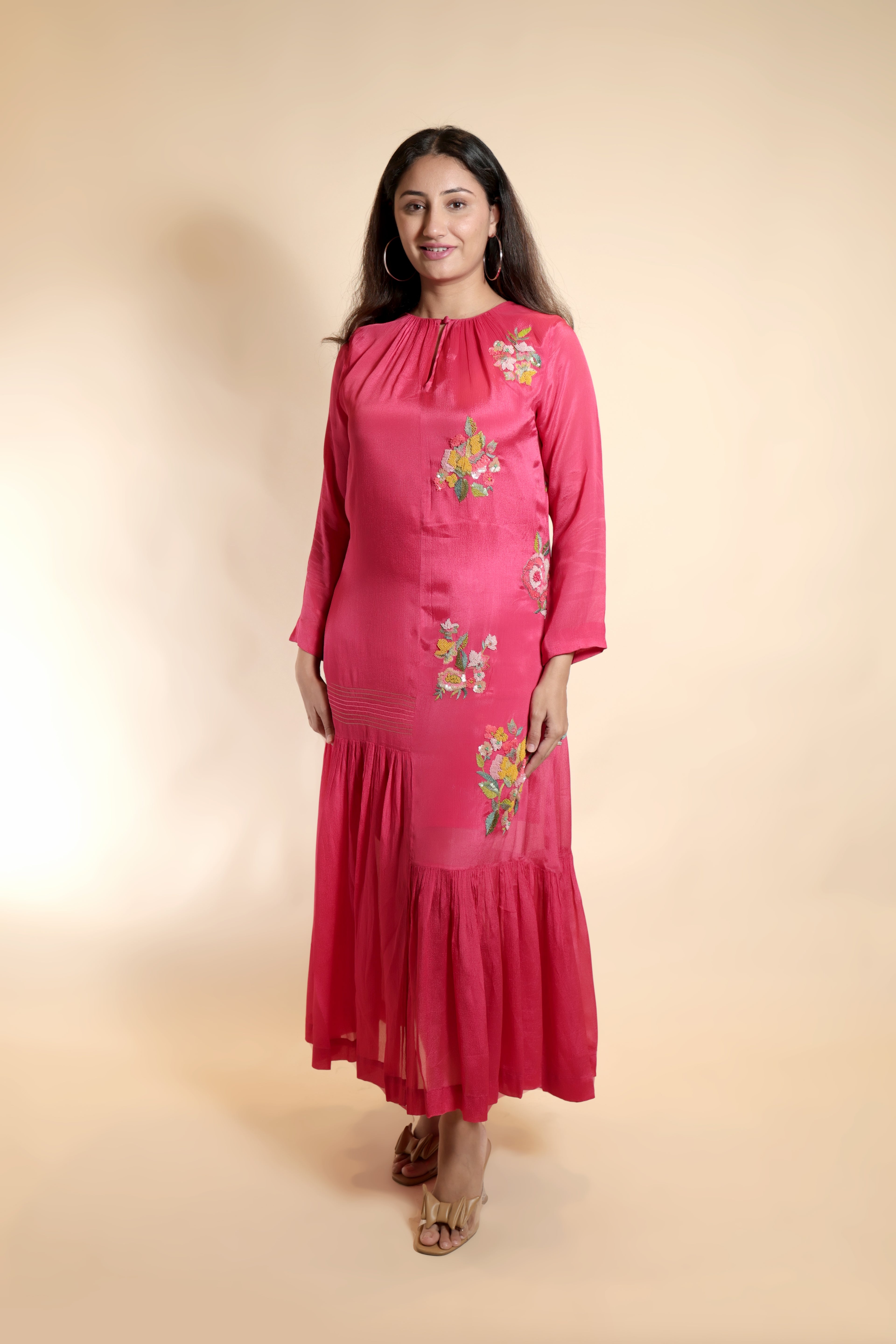 Floral Embroidery Full Sleeve Gown