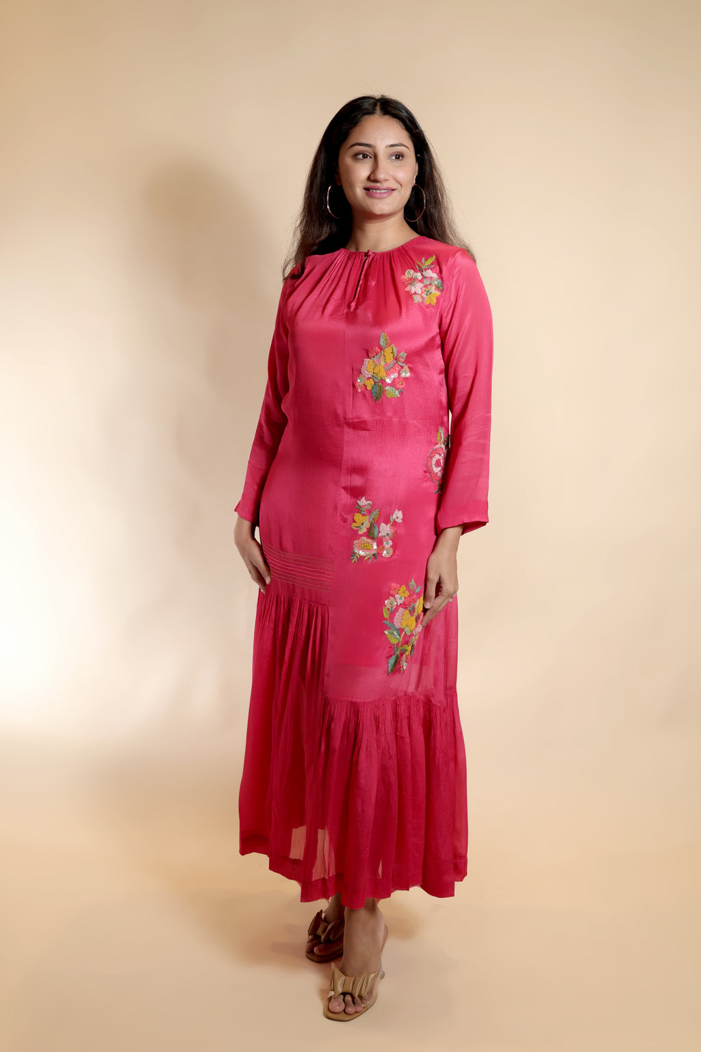 Floral Embroidery Full Sleeve Gown