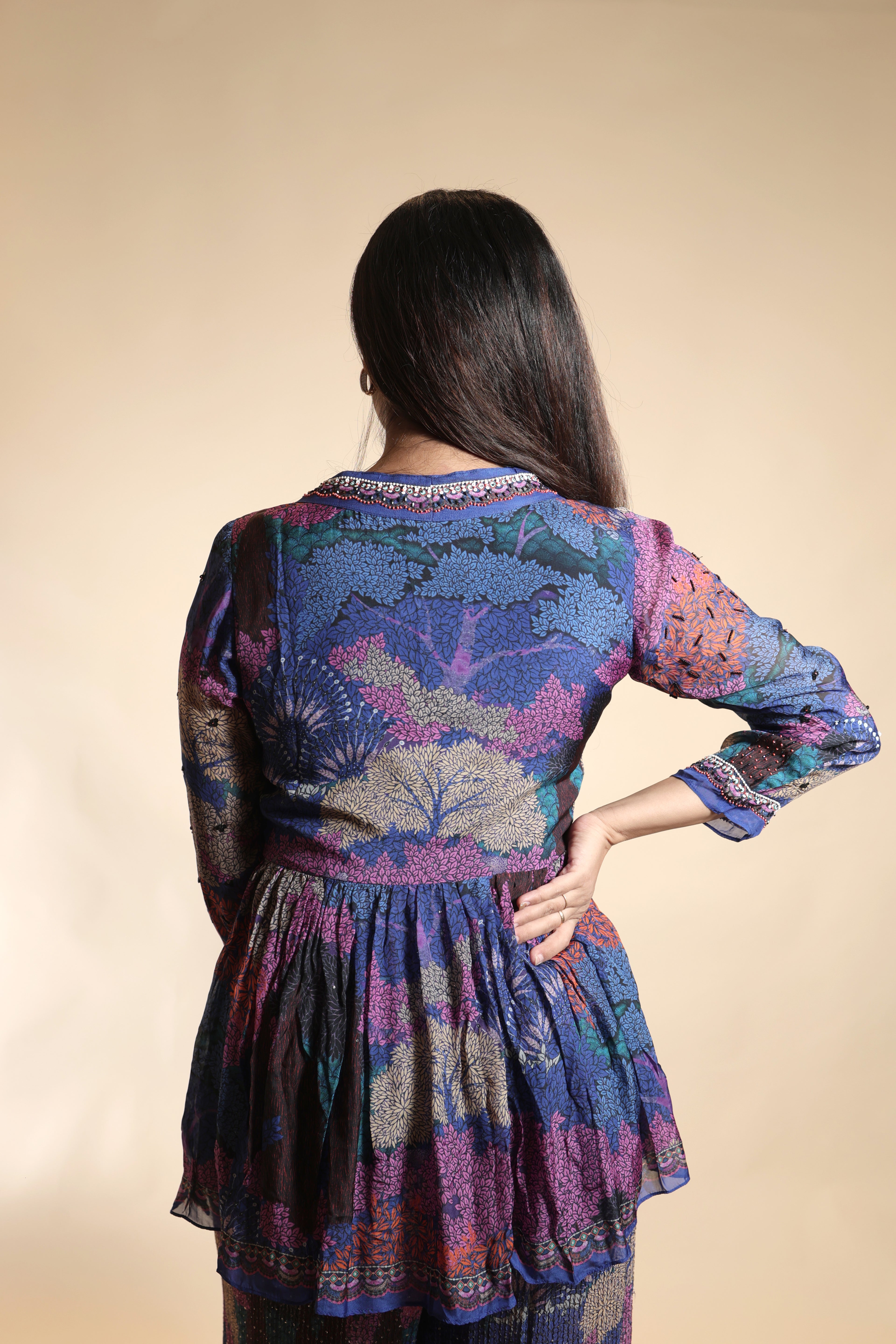 Sequin-Embellished Floral Peplum Suit