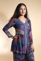 Sequin-Embellished Floral Peplum Suit