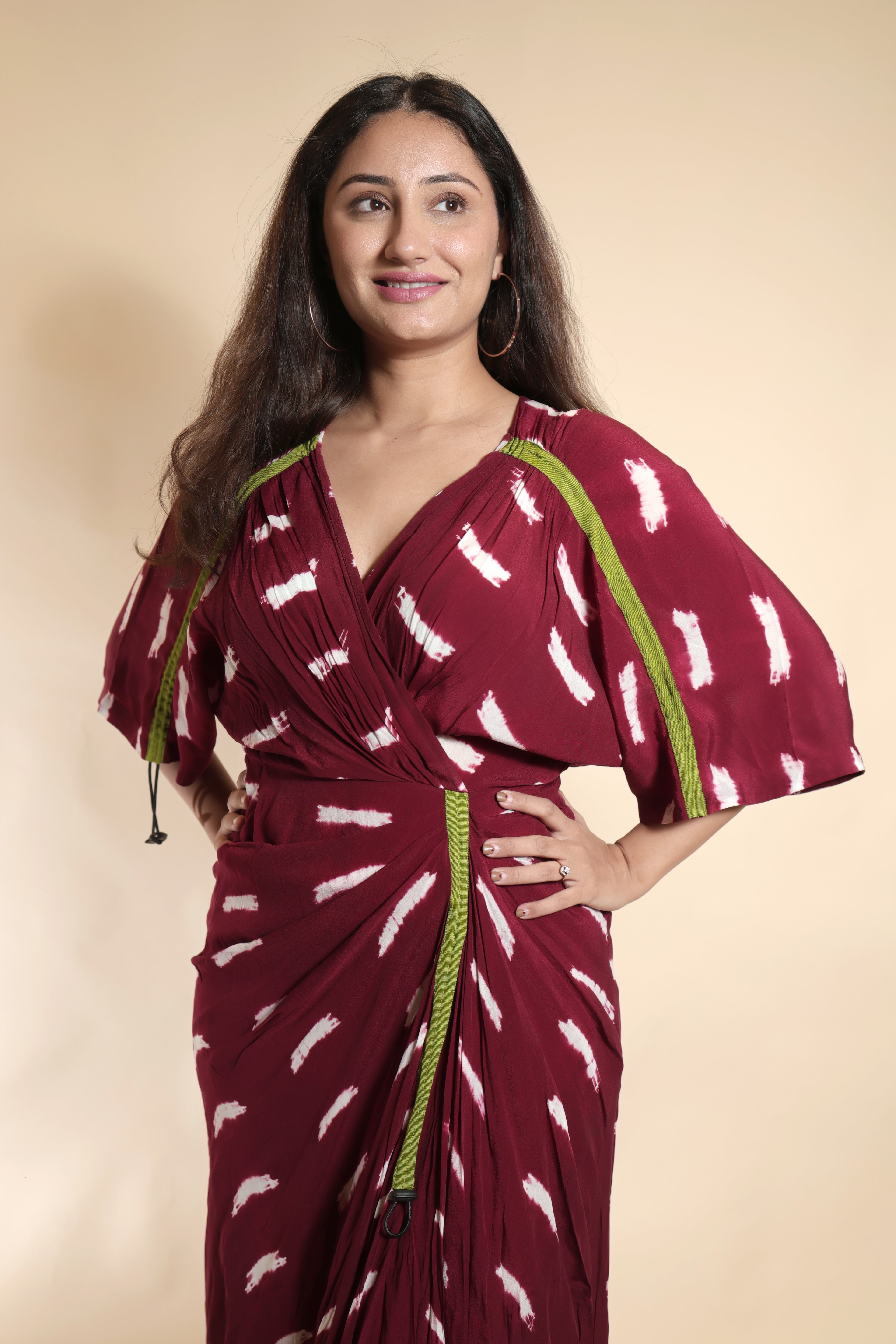 Maroon Crap Kaftan Dress
