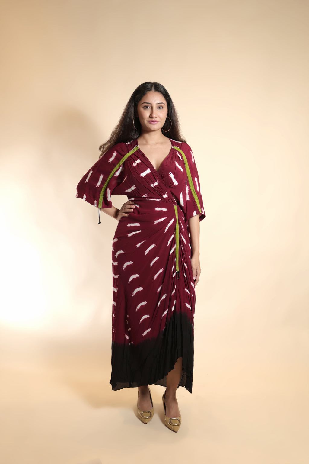 Maroon Crap Kaftan Dress