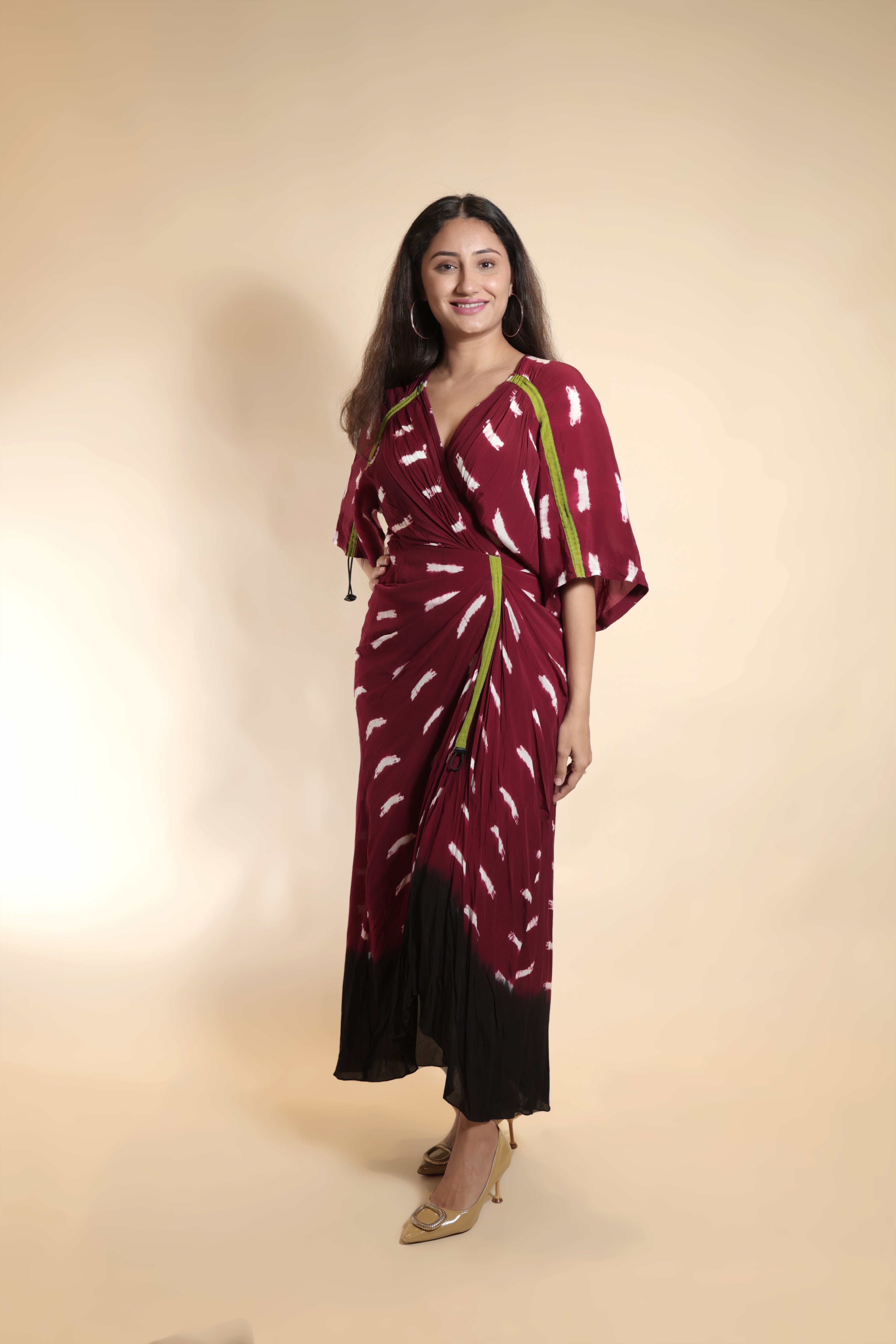 Maroon Crap Kaftan Dress