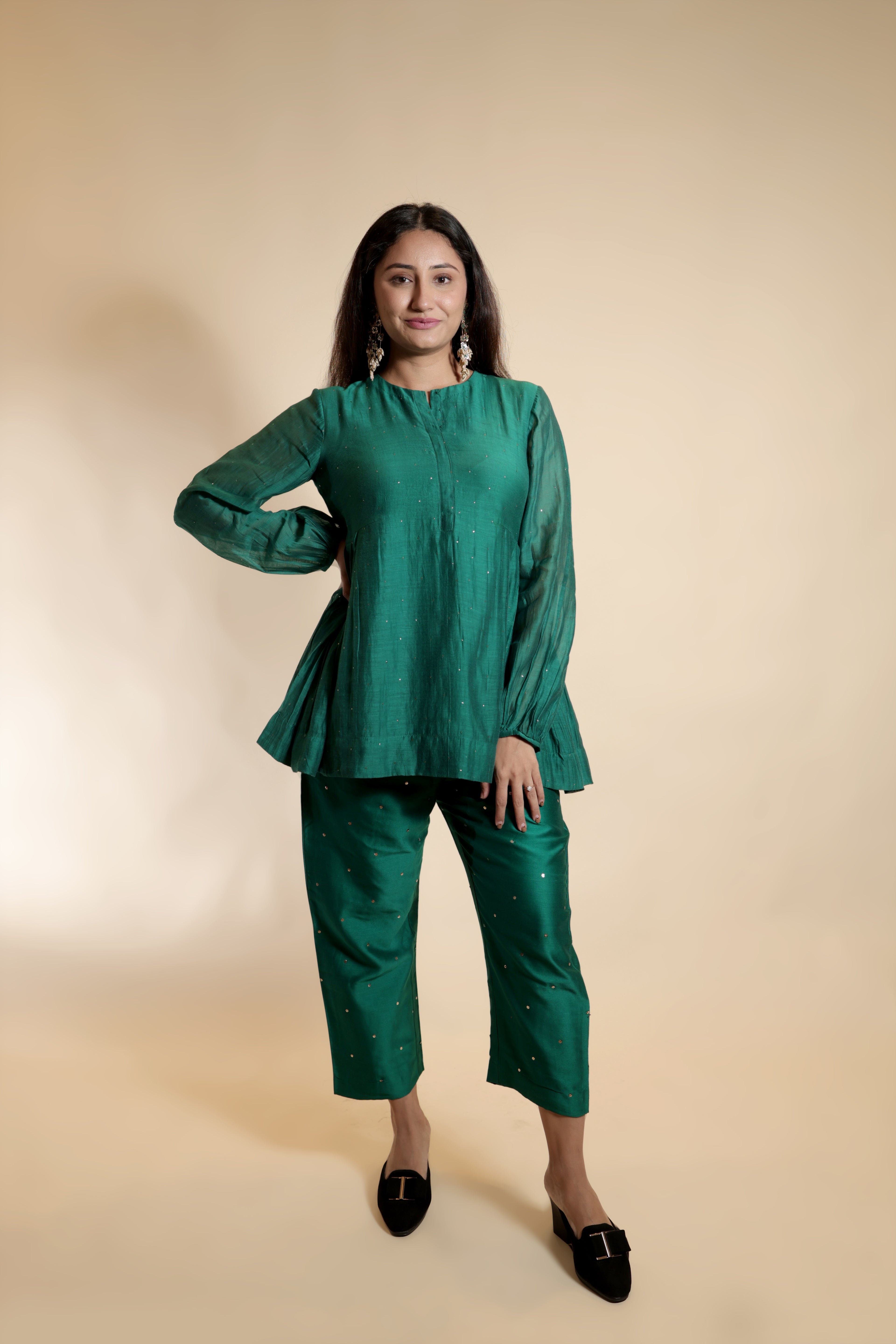 Green Peplum Tunic and Trousers