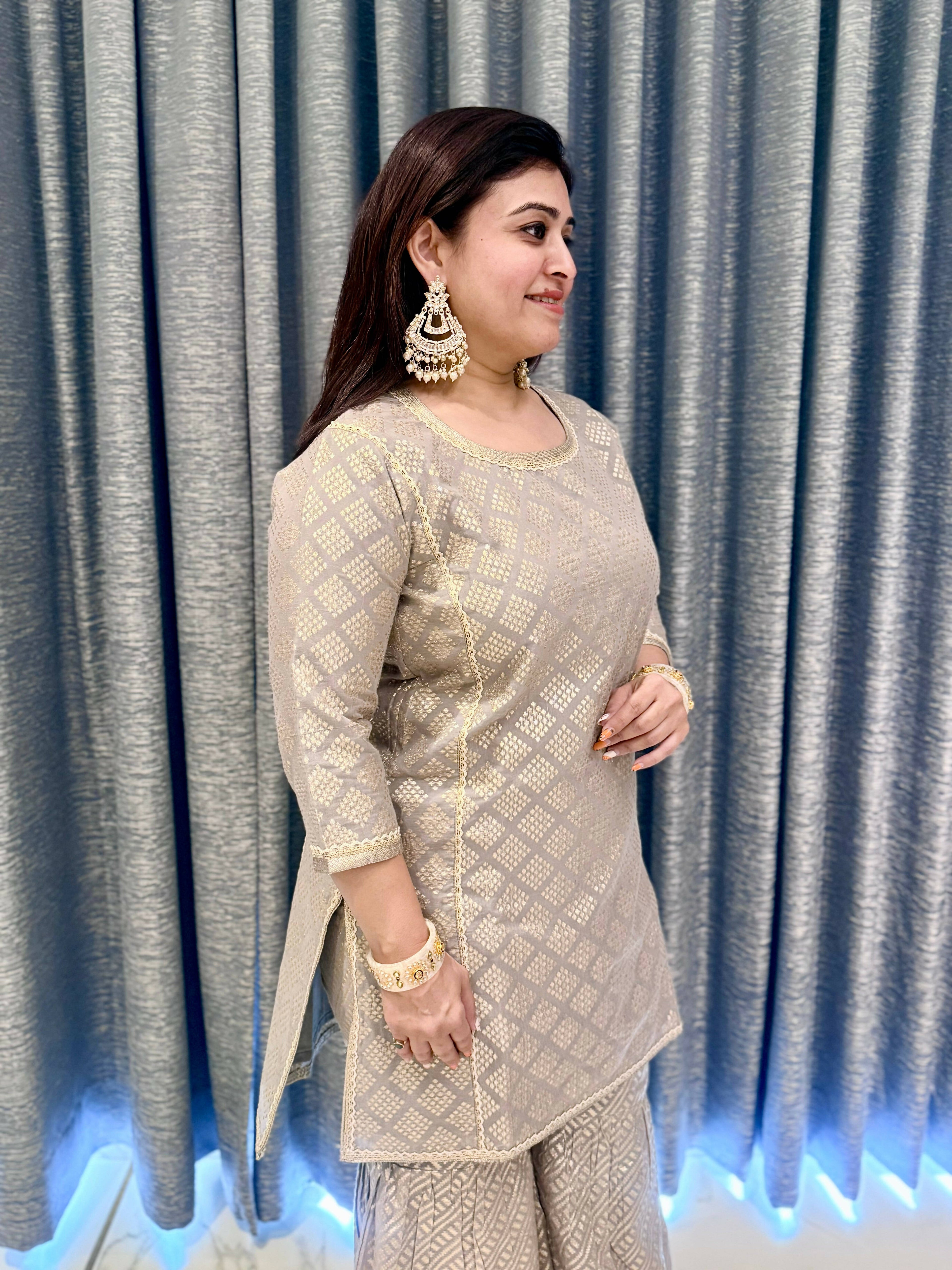 Luxury Beige & Gold Festive Sharara Suite
