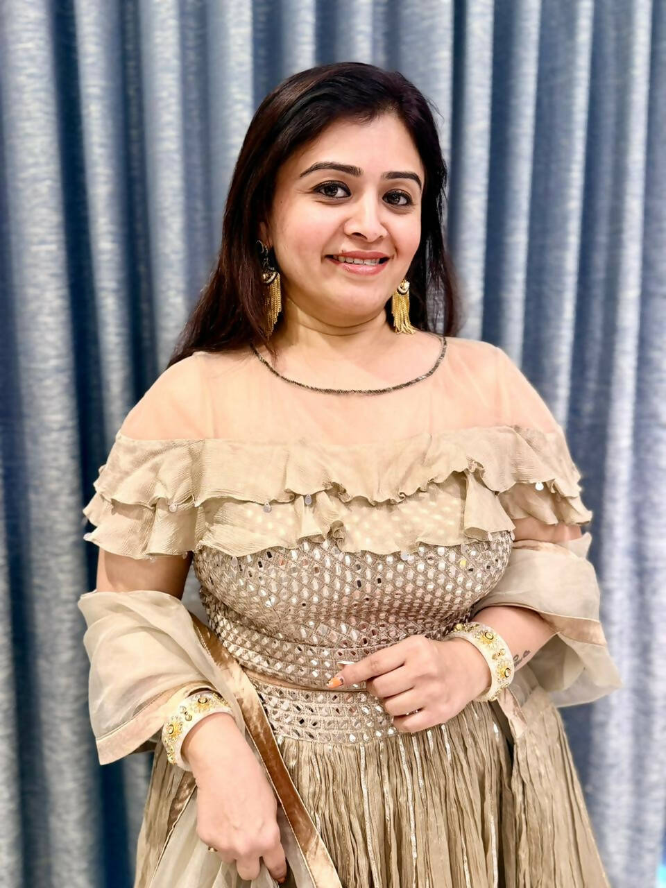 Moonlit Beige Ruffle Chaniya Choli