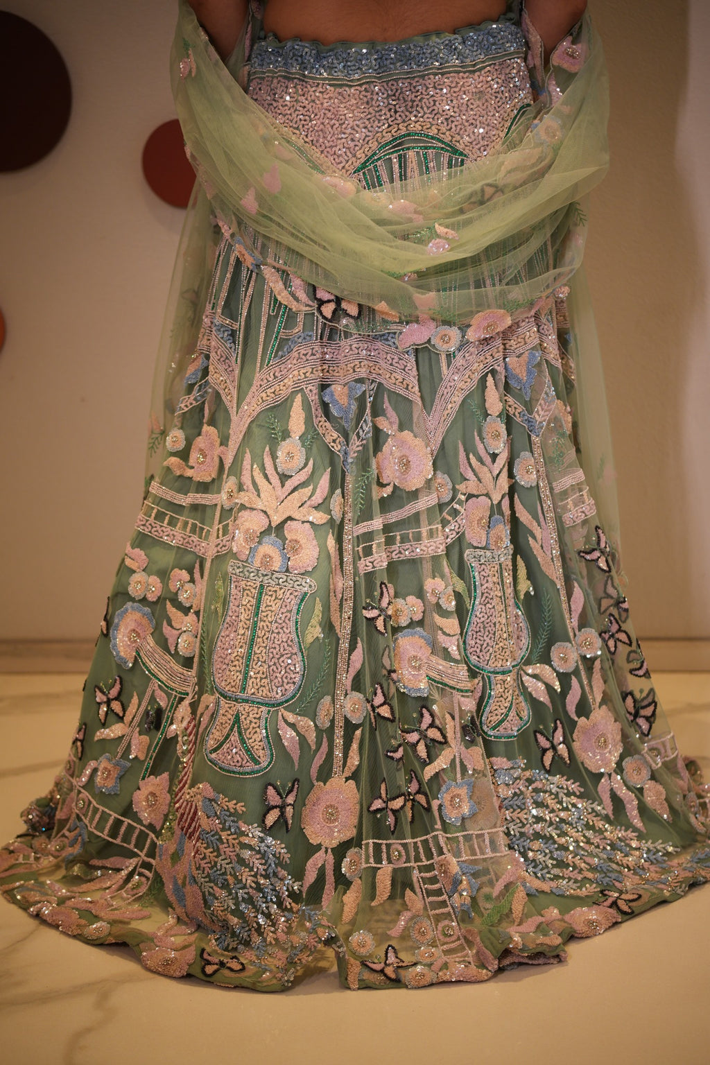 Seafoam Green & Lilac Embellished Lehenga Set