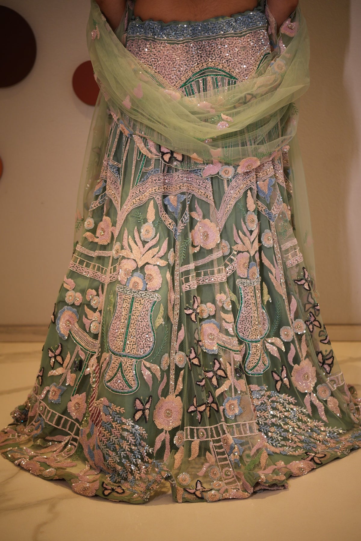 Seafoam Green & Lilac Embellished Lehenga Set