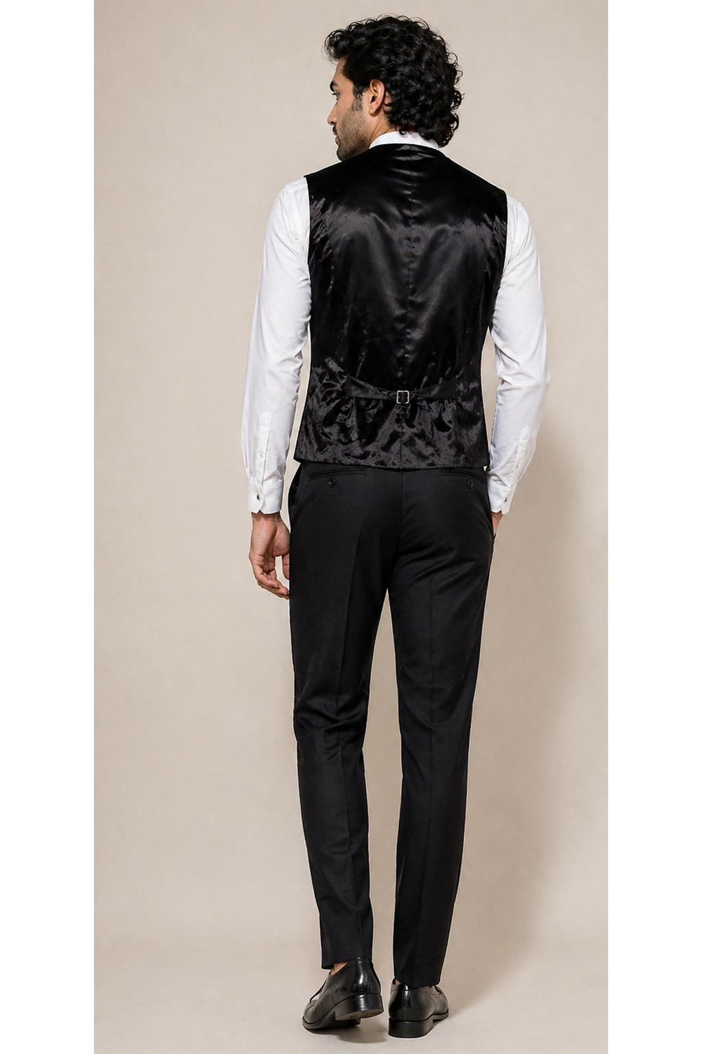 Luxurious Black Crushed Velvet Slim-Fit Waistcoat