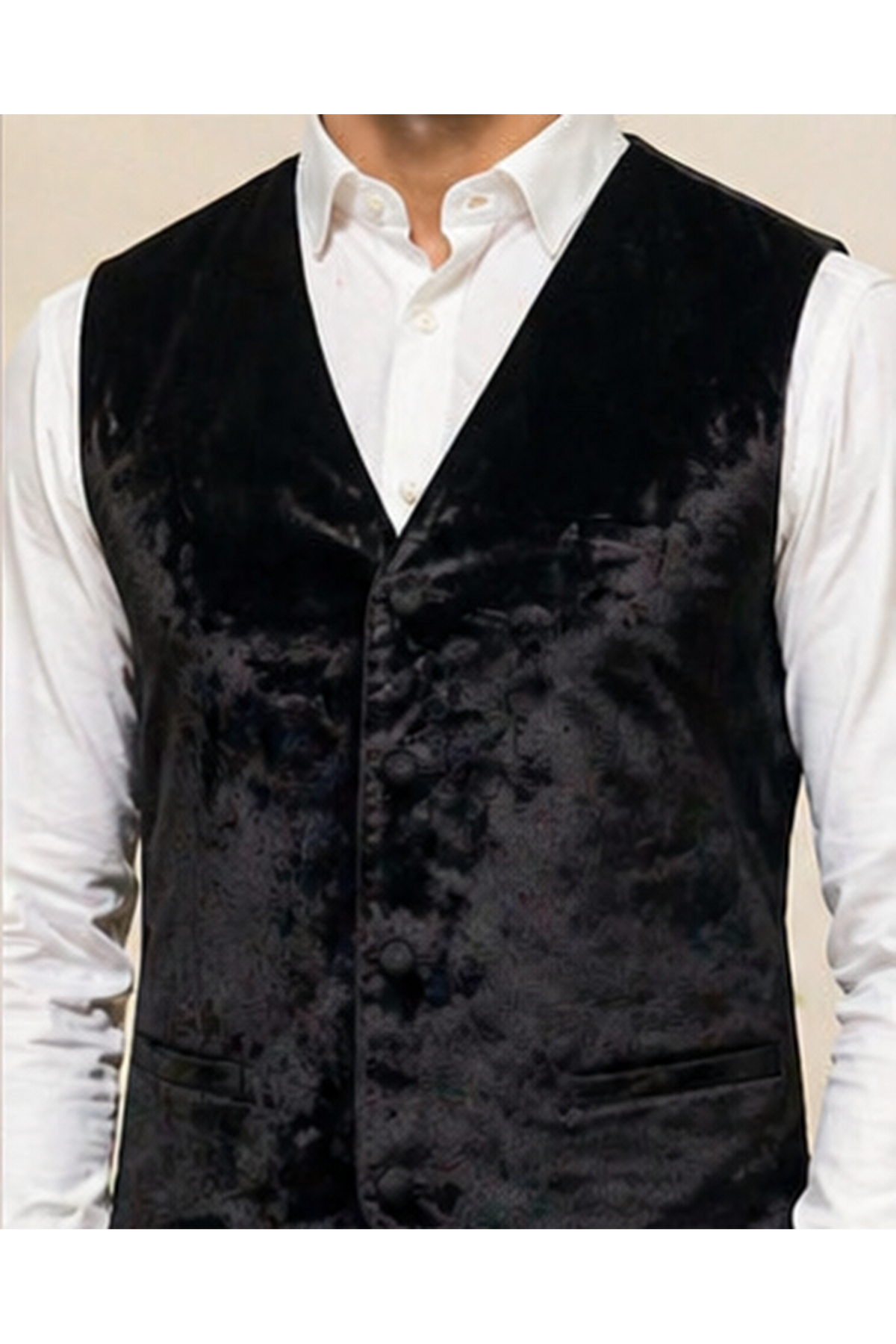 Luxurious Black Crushed Velvet Slim-Fit Waistcoat