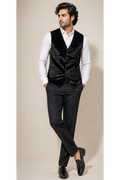 Luxurious Black Crushed Velvet Slim-Fit Waistcoat