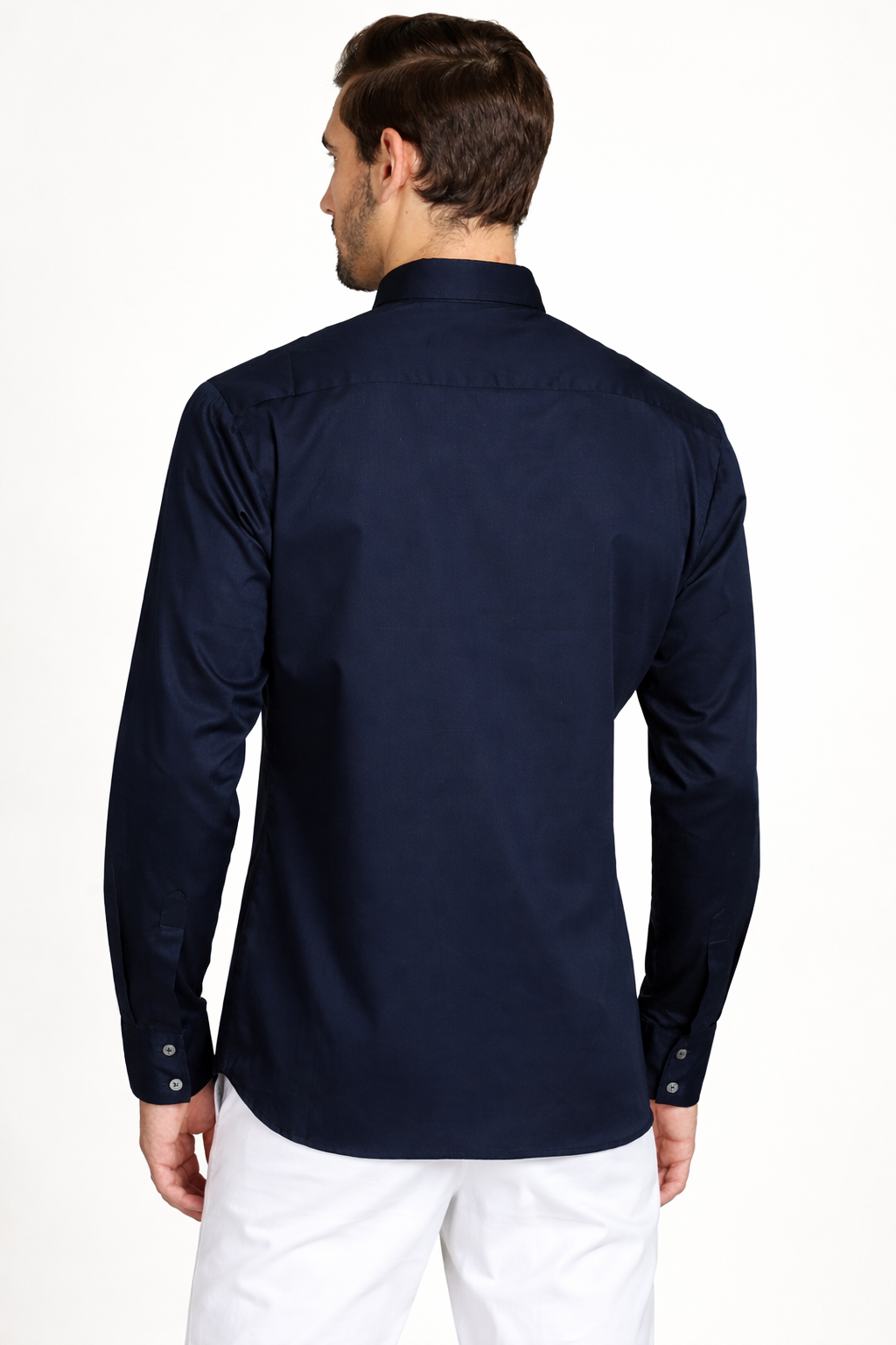 Men Navy Blue Ivory Block Print Smart Casual Shirt