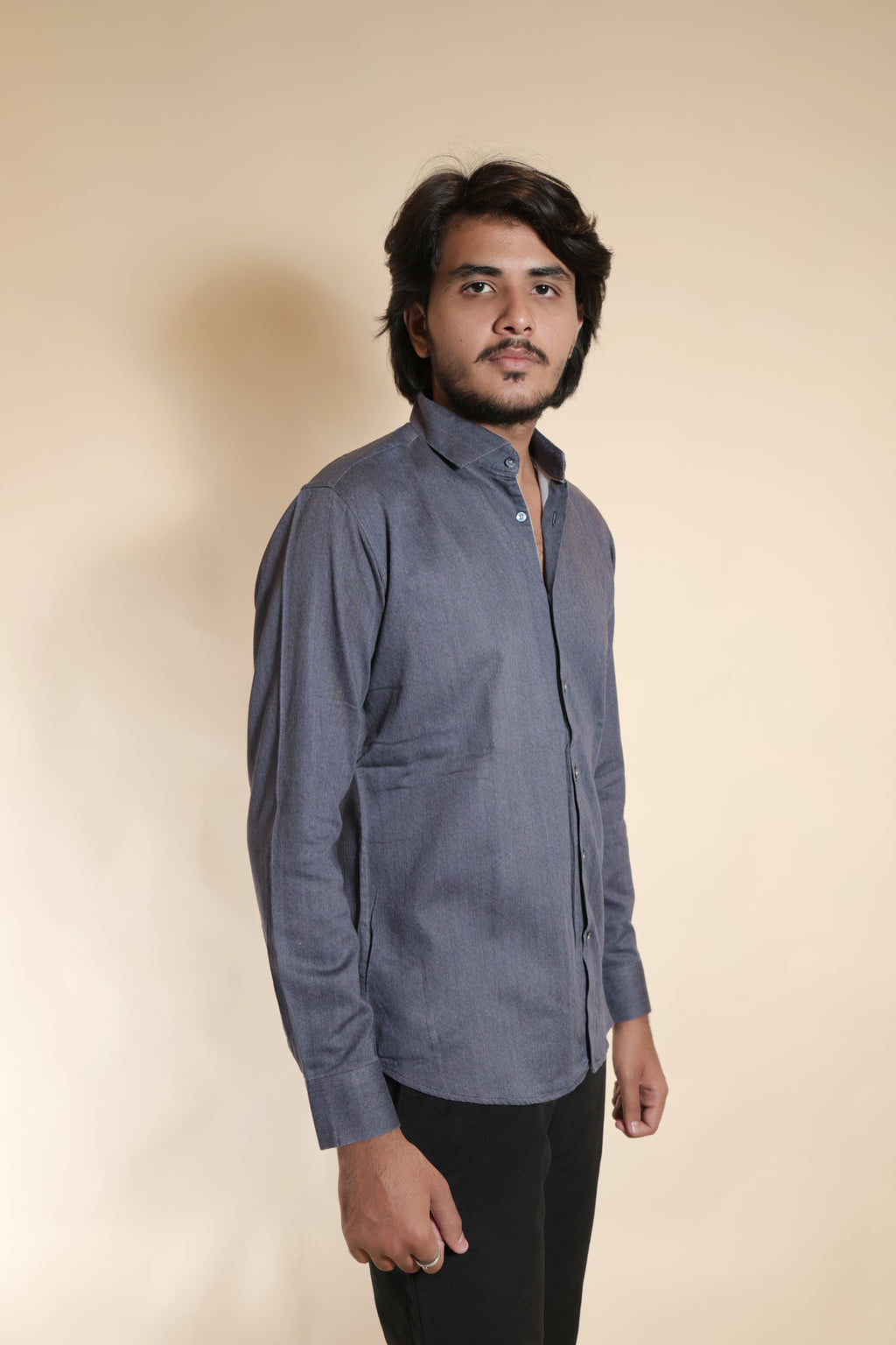 Slim Fit Dark Grey Full Sleeve Shirt