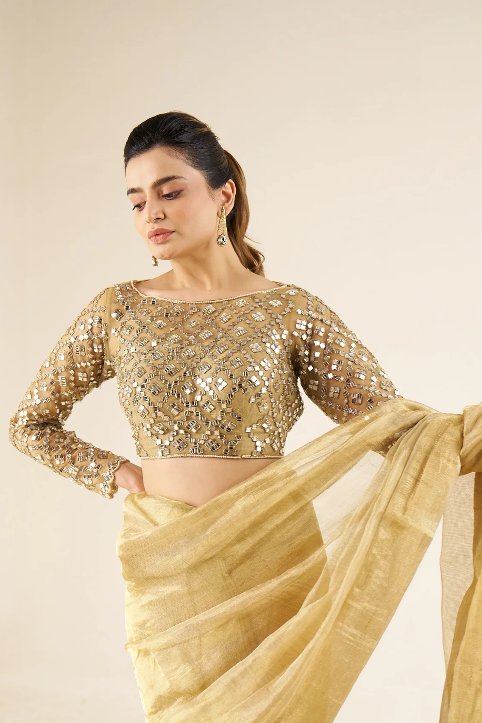 Gold Mirror-Work Embellished Blouse