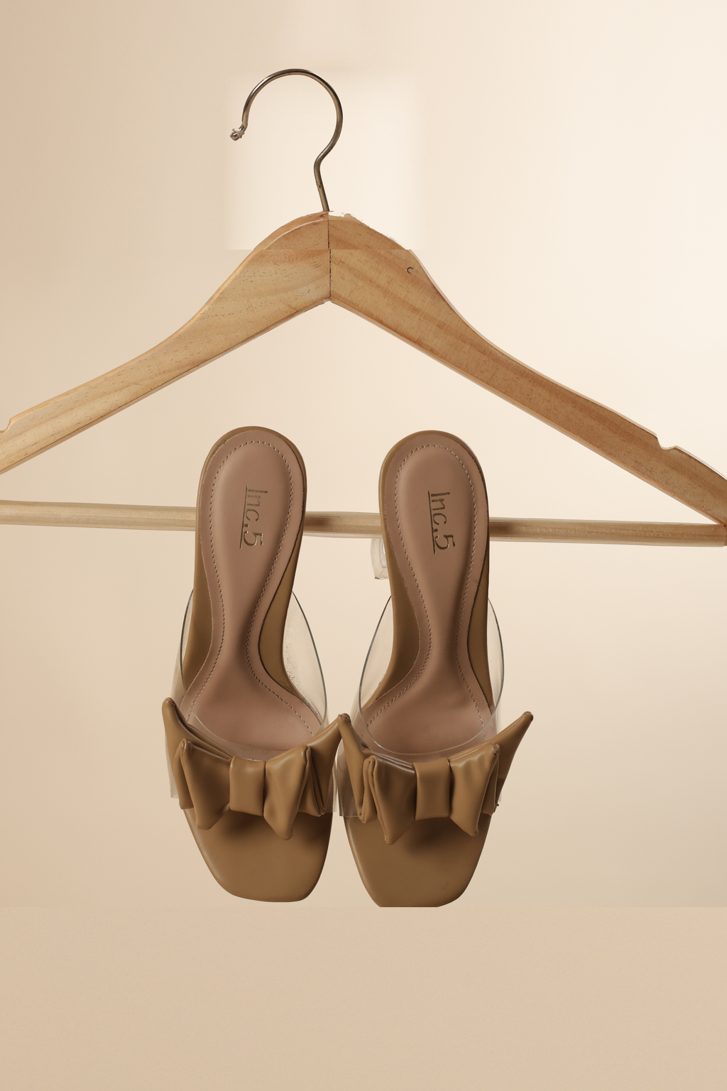 Beige Bow Detail Transparent Strap Heels