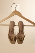 Beige Bow Detail Transparent Strap Heels