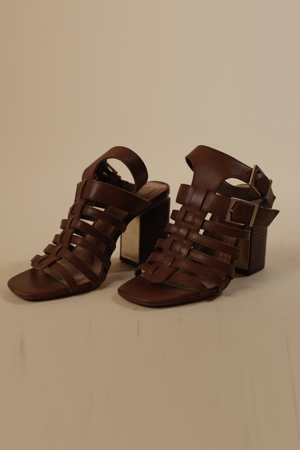 Brown Block Heel Gladiator Sandals for Women