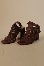 Brown Block Heel Gladiator Sandals for Women