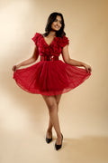 Ruffles Cut-Out Short Dress