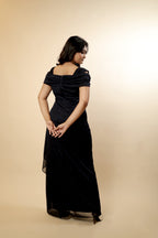 Black Cowl Neck Shimmer Net Dress